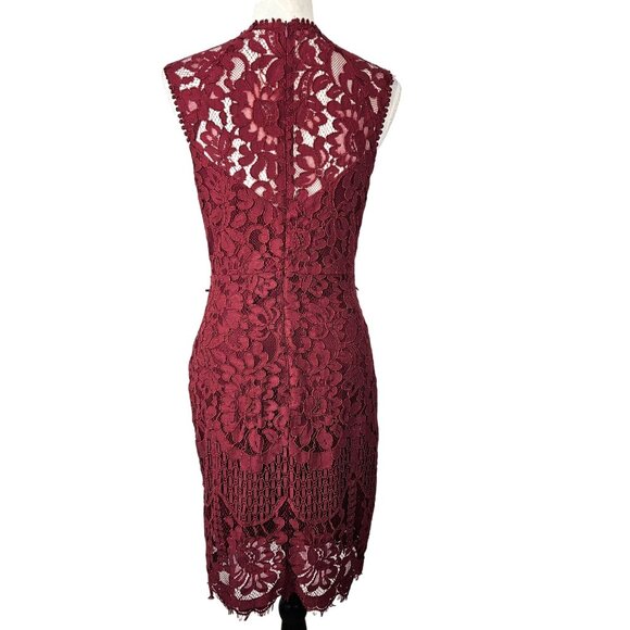 Main Strip Womens Dress Medium Lace Floral Burgundy Sleeveless Wedding Party - Picture 2 of 10